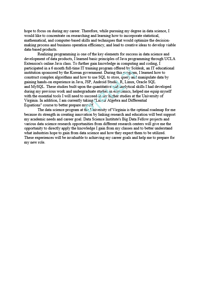  미국 대학원 지원 SOP (Statement Of Purpose) Grad Admissions UVA Data Science Proofreading Service Verified   (2 )